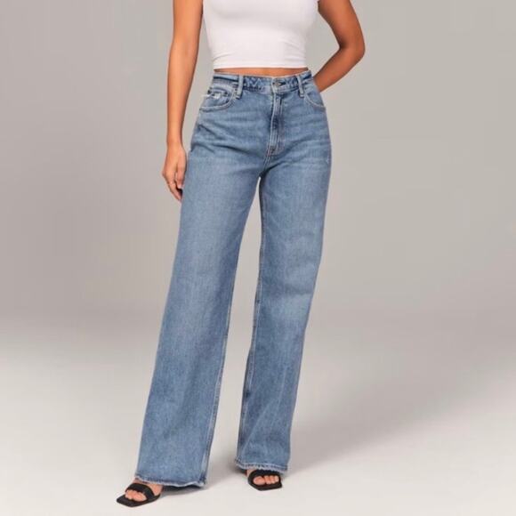 Abercrombie&Fitch Sz 28/6R Curve Love The 90s Relaxed Jean High Rise Mid Blue - Picture 1 of 16